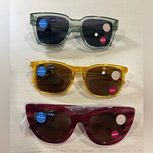 Translucent Yellow, Green & Burgundy Reading Sunglasses Trio